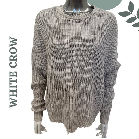 White Crow Edgy Gray Distressed Hem Sweater Slouchy Fit Size Large - Picture 1 of 6
